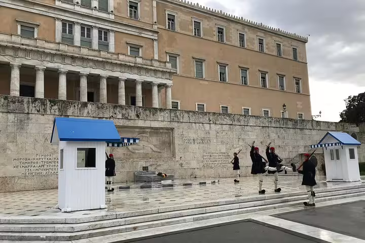 Evzones changing of the guard at Syntagma Square by the Hellenic Parliament on Athens at Night tour with dinner