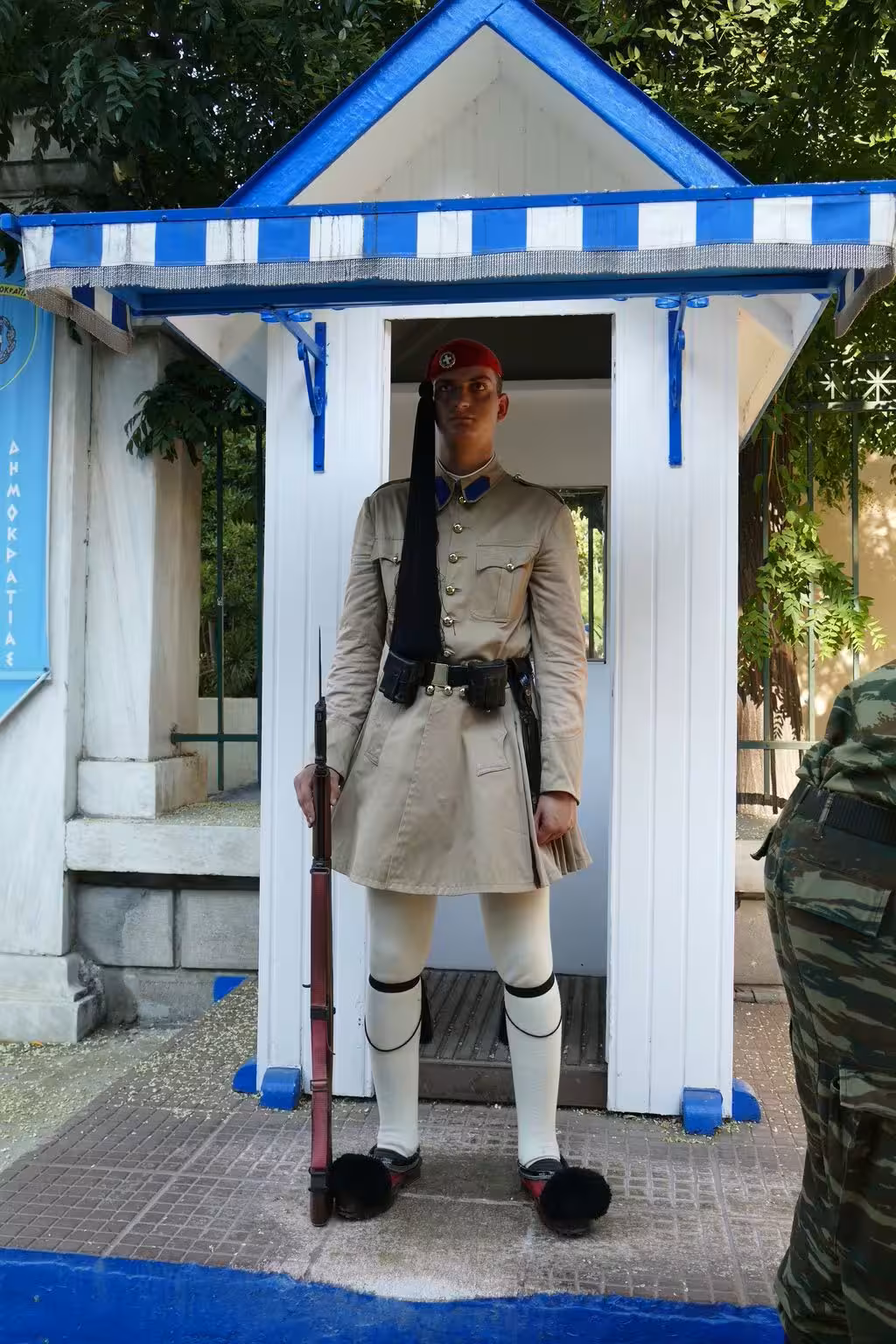 Evzones guard at Syntagma in Athens, a highlight stop on Acropolis, Parthenon and Plaka walking tour