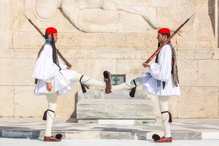 Evzones ceremonial guards at Syntagma Square during Athens half-day private tour city highlights
