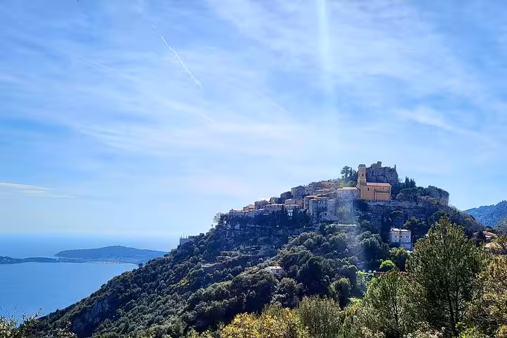 Scenic view of Eze village perched on a hilltop overlooking the Mediterranean, ideal for an authentic private tour.