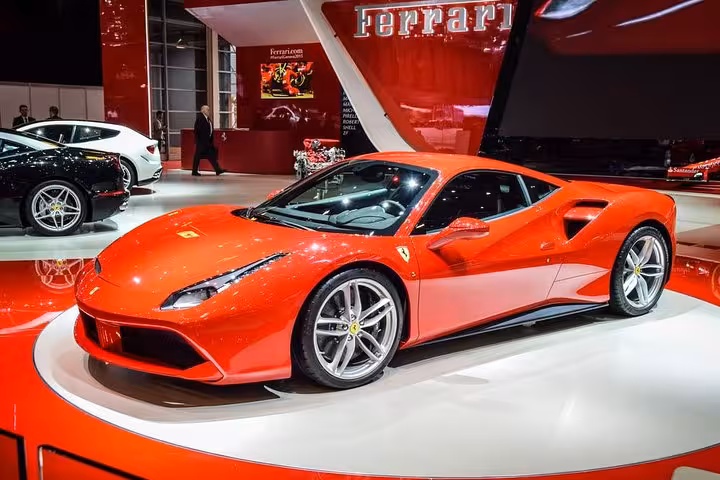 Sleek red Ferrari on display at the Ferrari Museum, a highlight of the private tour from Florence to Maranello.