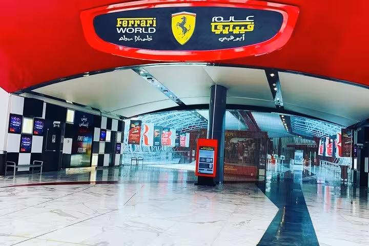 Ferrari World Abu Dhabi entrance hall on Yas Island, popular stop on private Abu Dhabi tour in any language