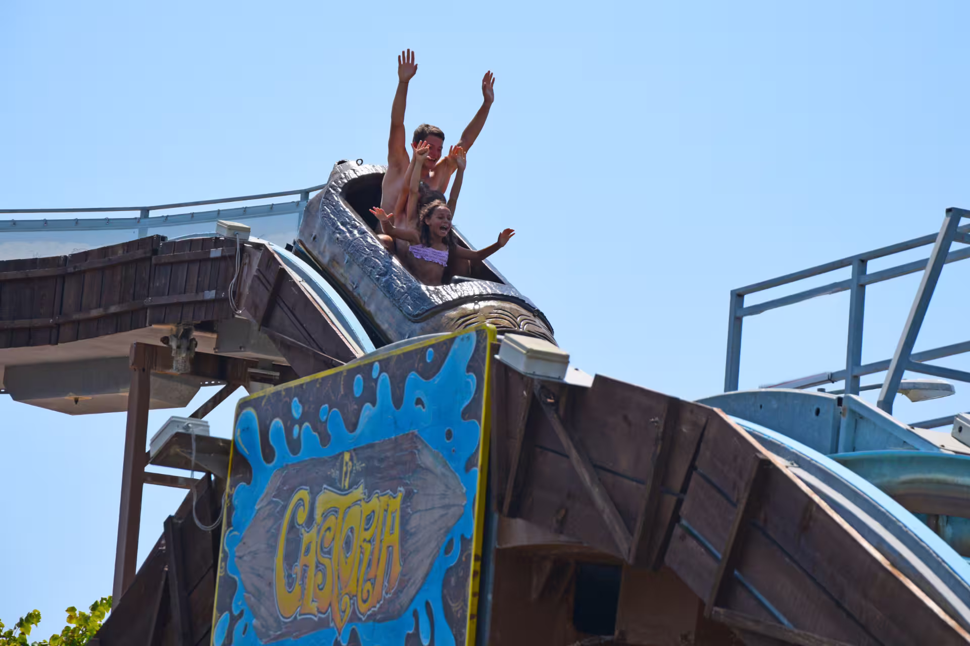 Thrilling log flume splash ride at Fiabilandia Rimini amusement park, Italy, included with entrance ticket