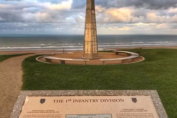 1st Infantry Division memorial monument overlooking Omaha Beach on D-Day Normandy coast