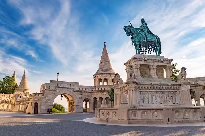 Fisherman’s Bastion and King Stephen statue in Buda Castle on Budapest small-group day trip from Vienna