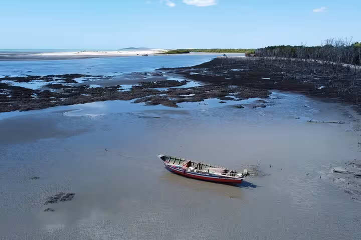 Fishing boat on mangrove lagoon near Jericoacoara, a scenic stop on the West Coast tour in Ceará, Brazil