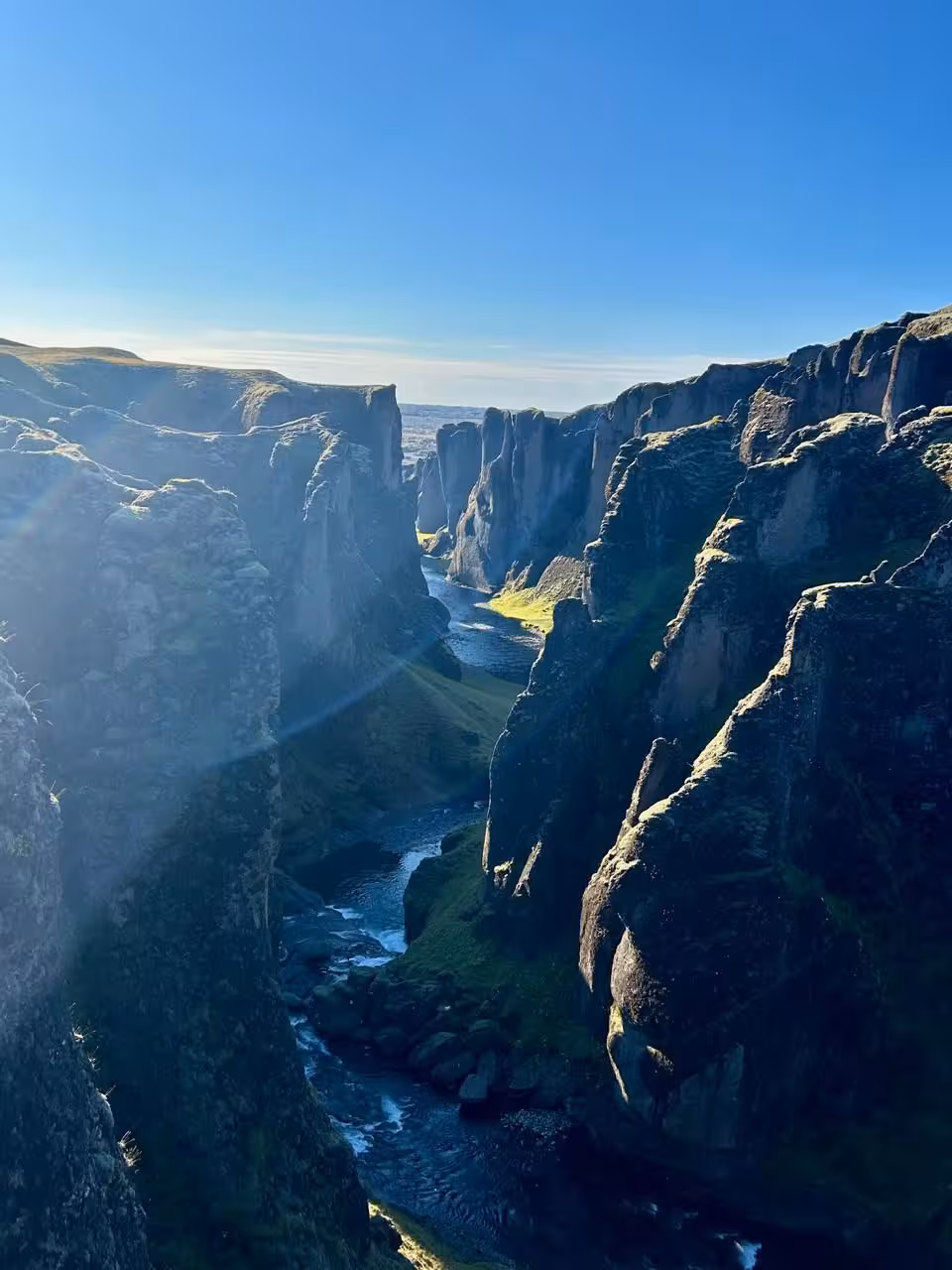 Stunning Fjadrargljufur canyon with a winding river below on a private Golden Circle luxury Iceland day tour