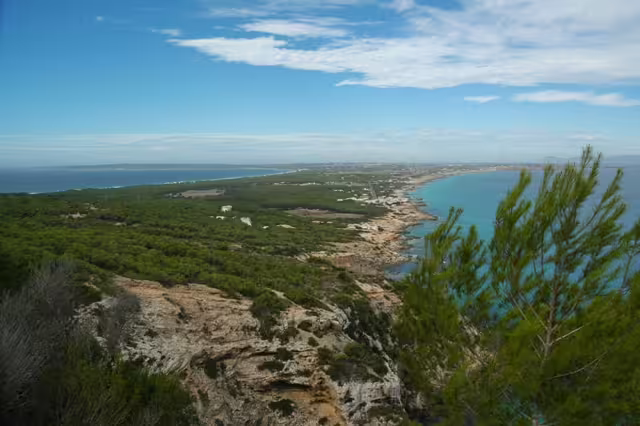Clifftop view of Formentera’s rugged coast and blue sea, ideal stop on Ibiza to Formentera fast ferry day trip