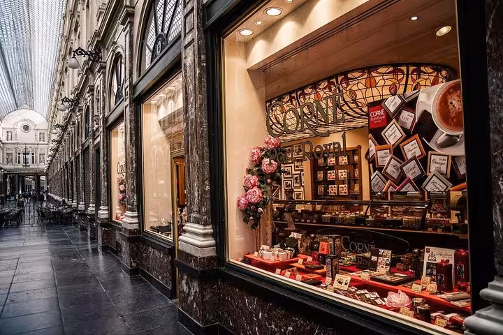 Galeries Royales Saint-Hubert chocolate shop window in Brussels, stop on a private half-day city tour