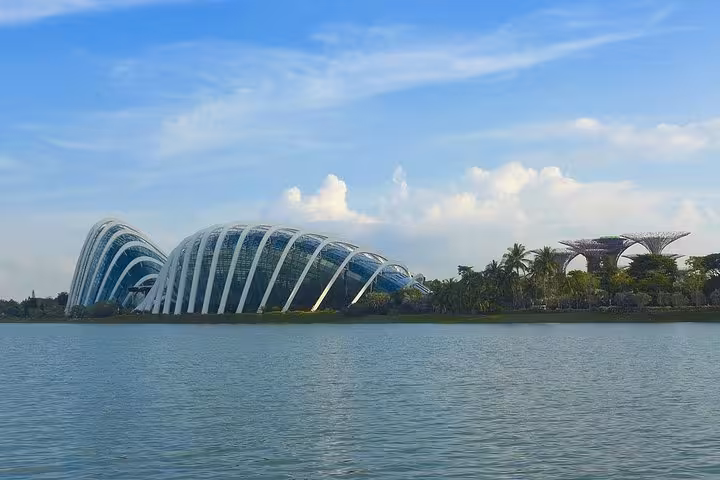 Gardens by the Bay Singapore waterfront view of Flower Dome and Cloud Forest conservatories in daylight