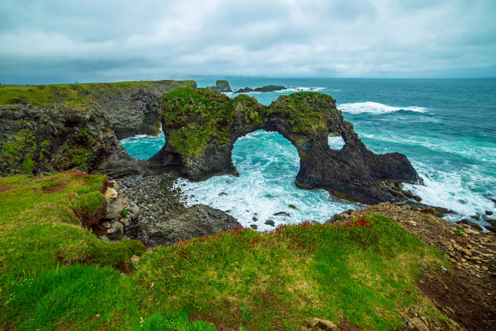 A picture of the Gatklettur basalt rock arch at Arnarstapi