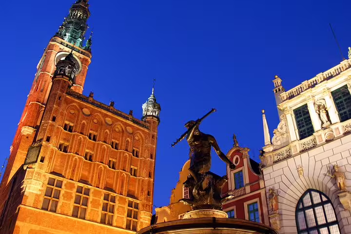 Neptune Fountain and Artus Court on Dlugi Targ in Gdansk, key stop on a self-guided scavenger hunt