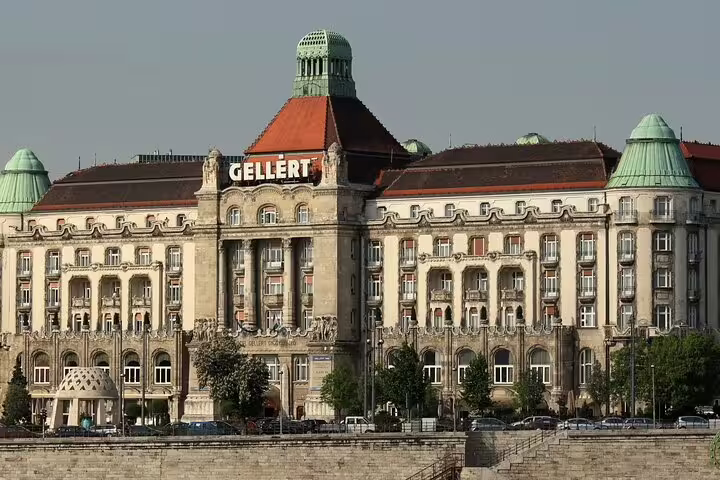 Gellert Hotel facade on the Danube in Budapest, classic landmark featured on a private local city tour