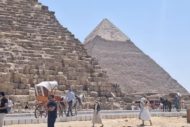 Close-up of pyramid stones at Giza Plateau entrance area, Egypt, with skip-the-line entry ticket and site access