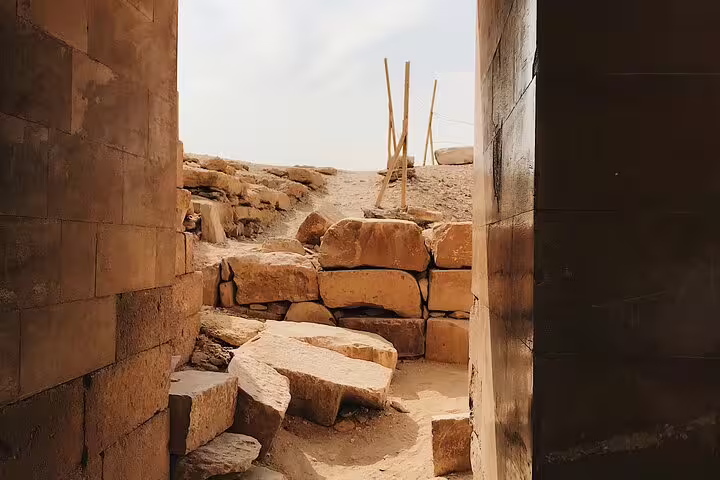 Ancient stone passage at Giza Plateau ruins, part of day tour to Giza Pyramids, Citadel and Old Cairo