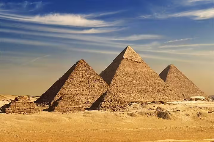 Panoramic view of Giza Pyramids in Cairo, Egypt, highlight of day trip tour with citadel and Old Cairo