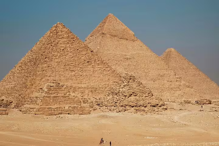 Giza Pyramids panoramic view on Cairo Airport layover tour, iconic Egypt sightseeing stopover
