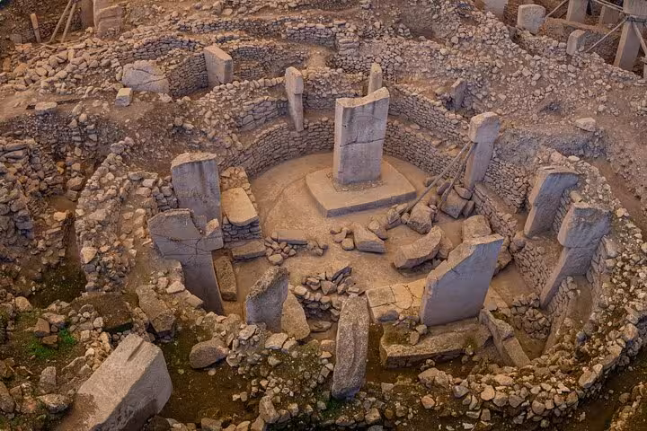 Aerial view of Göbeklitepe stone circle and T-pillars, key stop on private day tour from Istanbul by plane