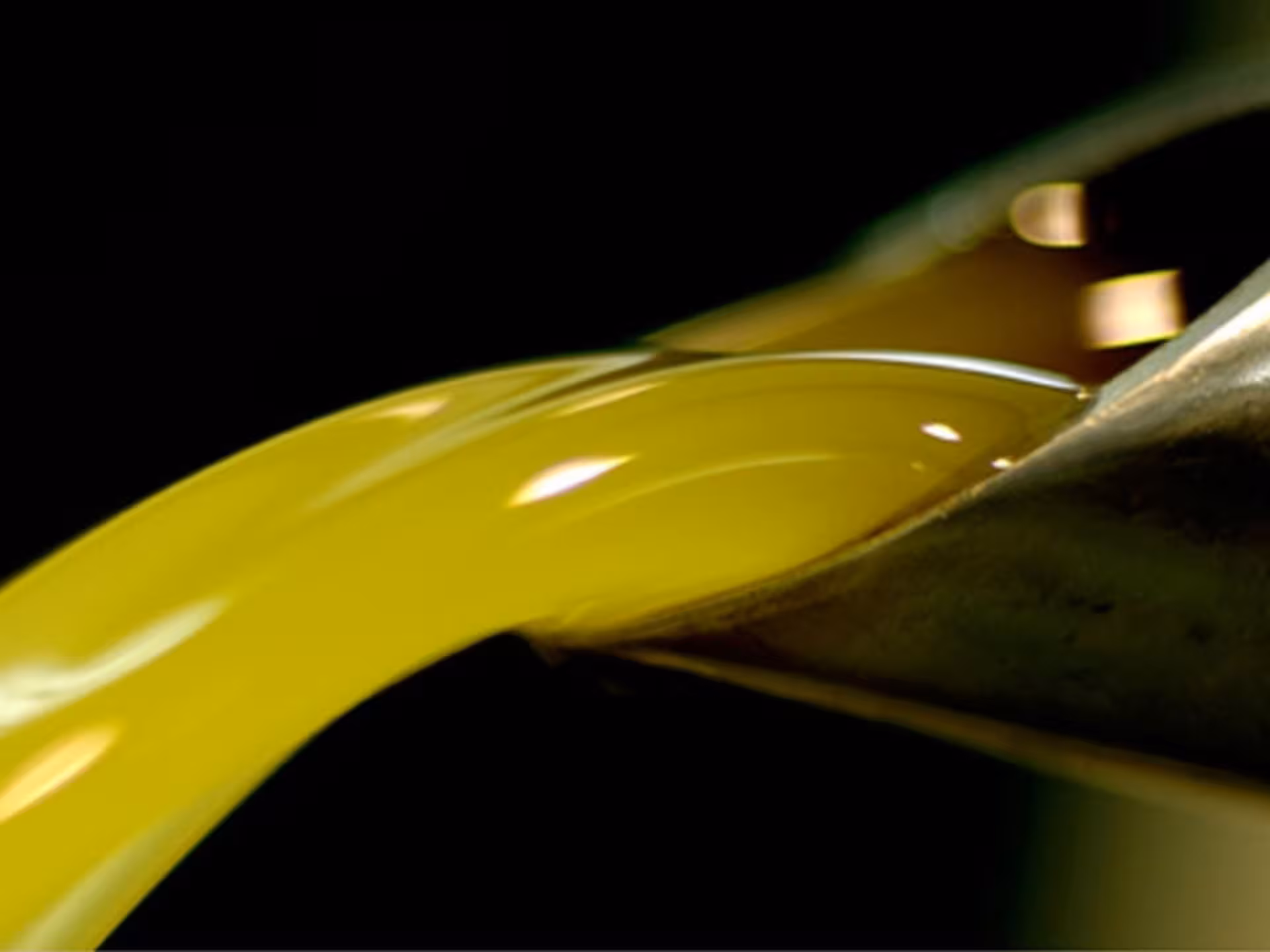 Close-up of golden olive oil pouring at Taggia's olive mill guided tasting experience.
