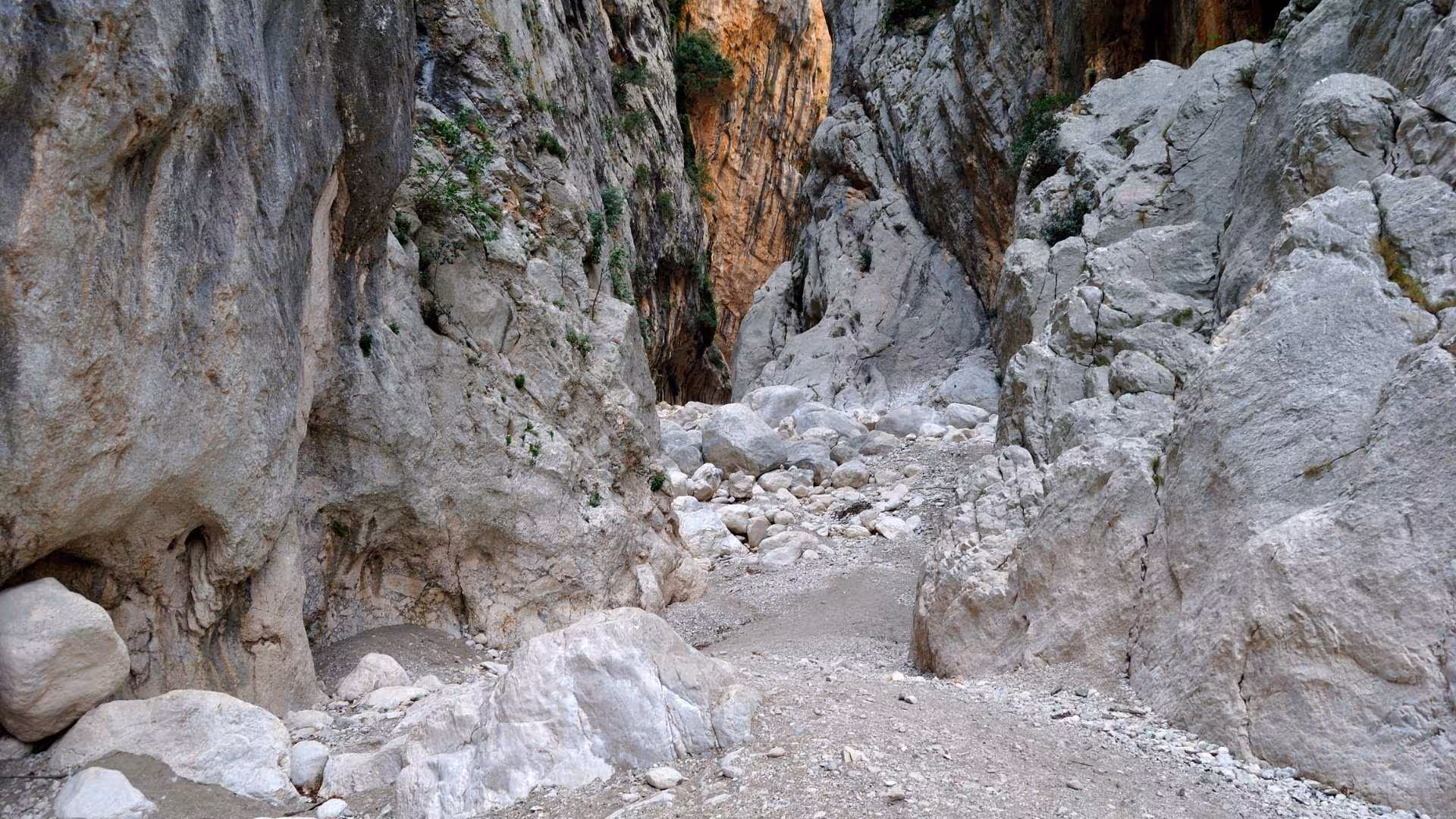 Dramatic rocky terrain inside Gorropu Canyon, showcasing the rugged beauty ideal for adventurous trekking tours.