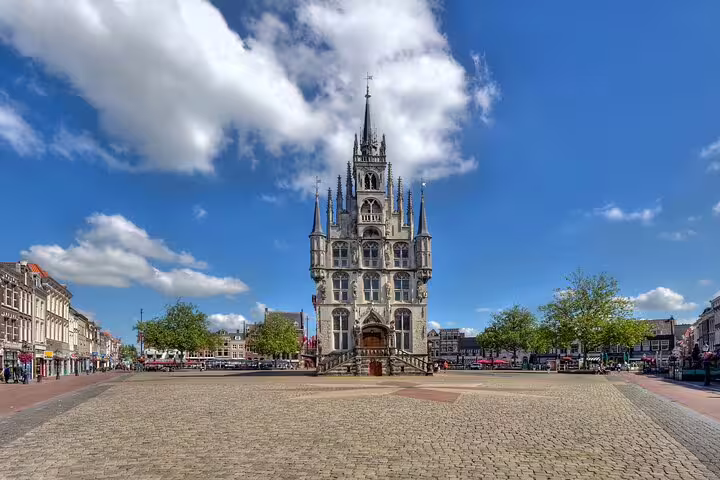 Gouda’s medieval Town Hall on Markt square, must-see highlight on a self-guided GPS audio tour