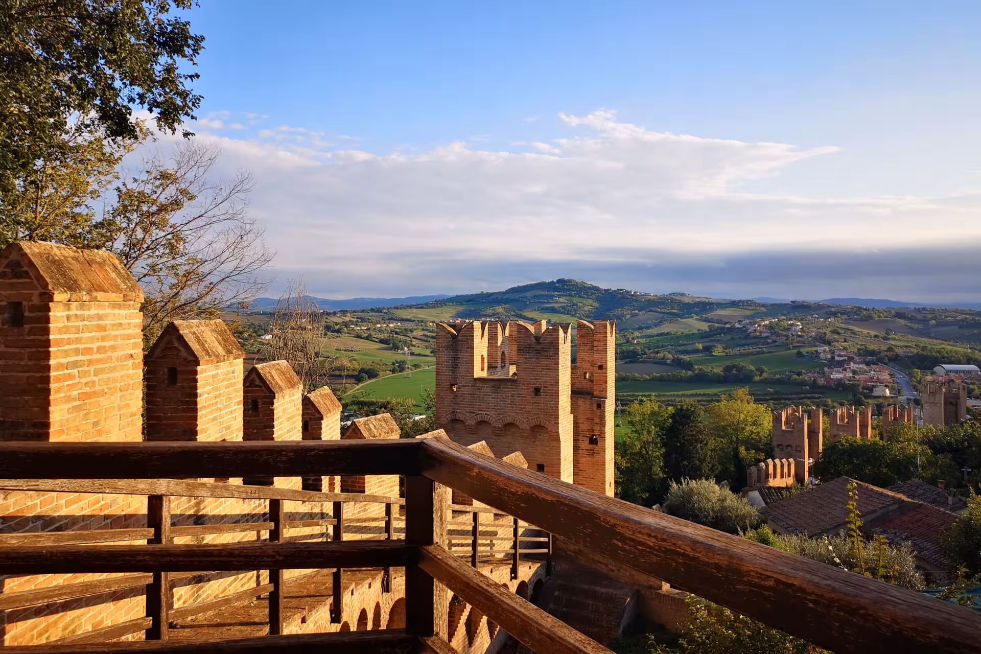 Panoramic view from Gradara Castle ramparts over Marche countryside on Paolo and Francesca Dante tour