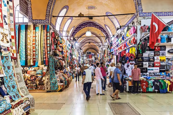 Bustling Grand Bazaar in Istanbul with colorful Turkish carpets and souvenirs on a 10-day Turkey tour