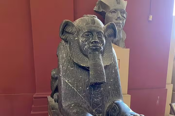 Granite sphinx statue inside Luxor Museum, highlight of half-day Luxor and Mummification Museums tour