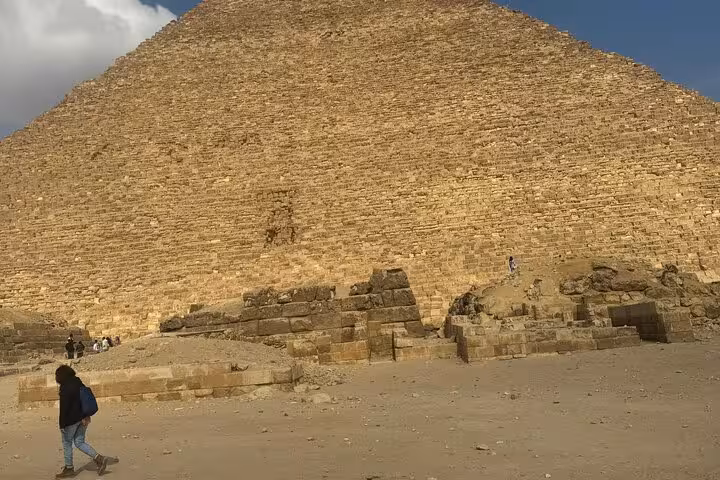 Close-up view of the Great Pyramid of Giza stone blocks during guided Giza Pyramids Cairo tour