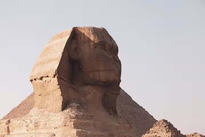 Close-up of the Great Sphinx of Giza on a private guided tour with hotel transfers and entry tickets included