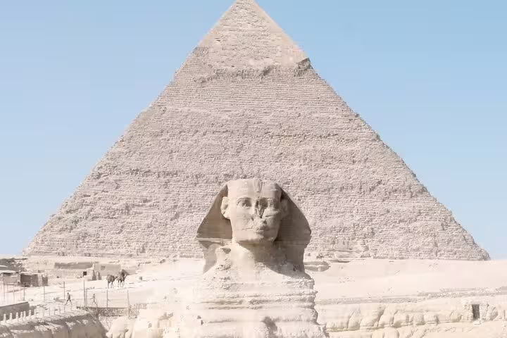 Great Sphinx with the Pyramid of Khafre at Giza Plateau, Egypt, on a royal expedition to Saqqara and Dahshur
