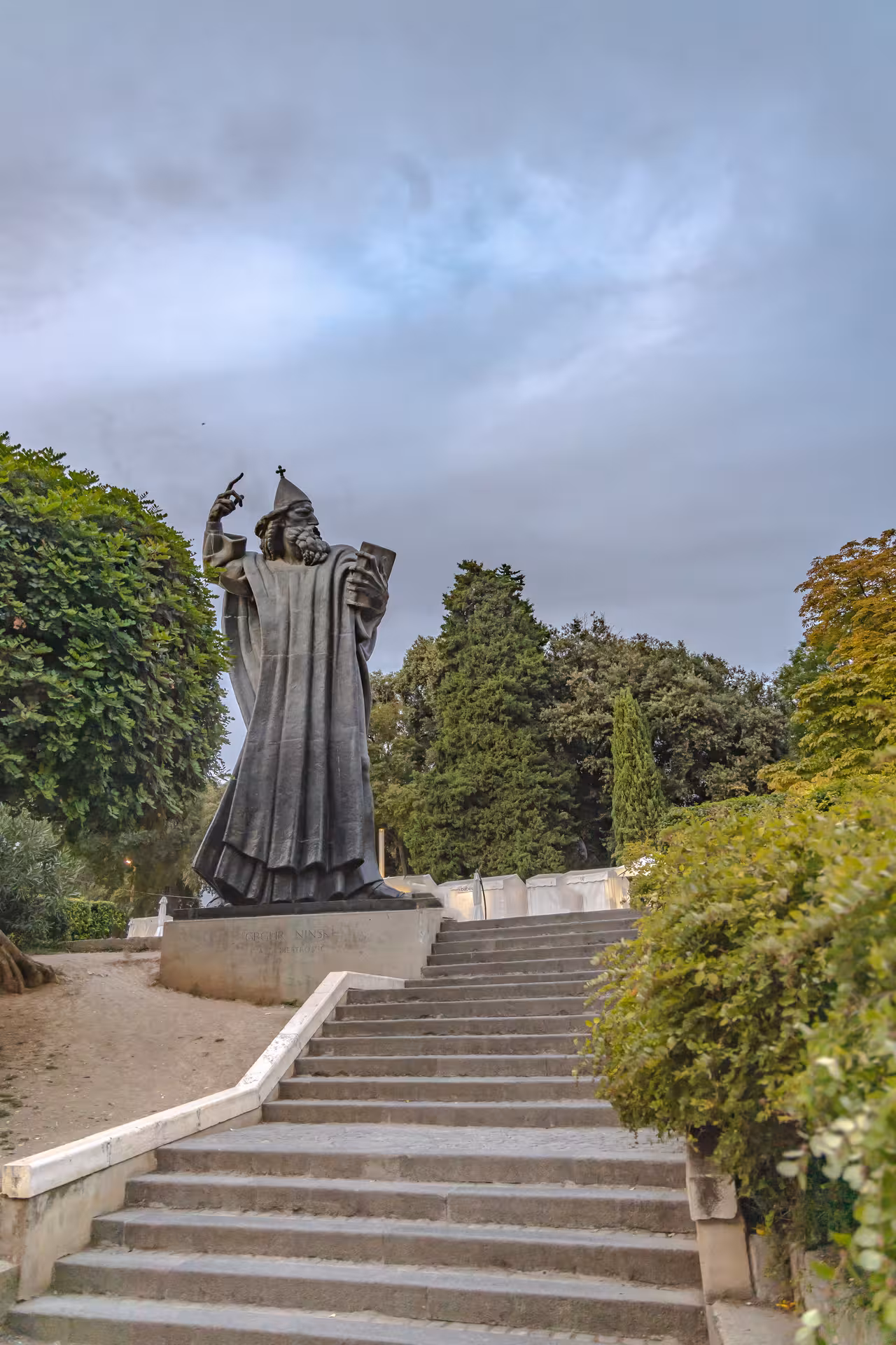 Statue of Gregory of Nin in Split park by stone steps, iconic stop on Split history and views tour