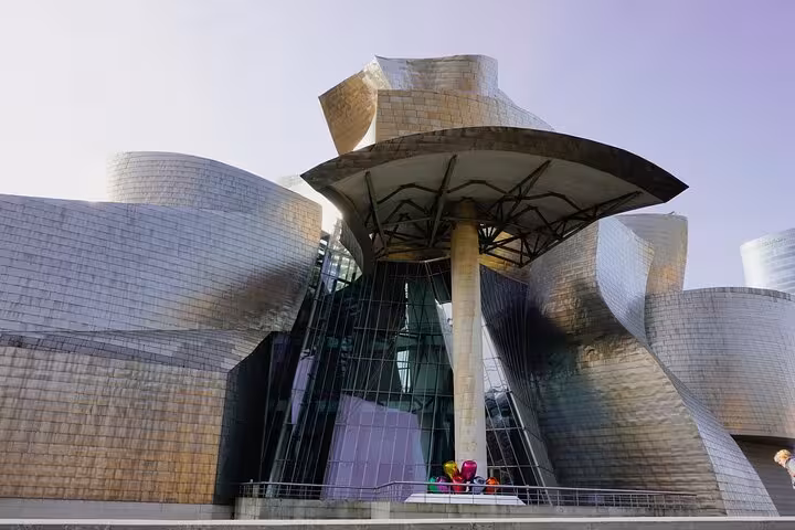 The iconic Guggenheim Museum in Bilbao, showcasing its modern architecture on a private city walk tour.