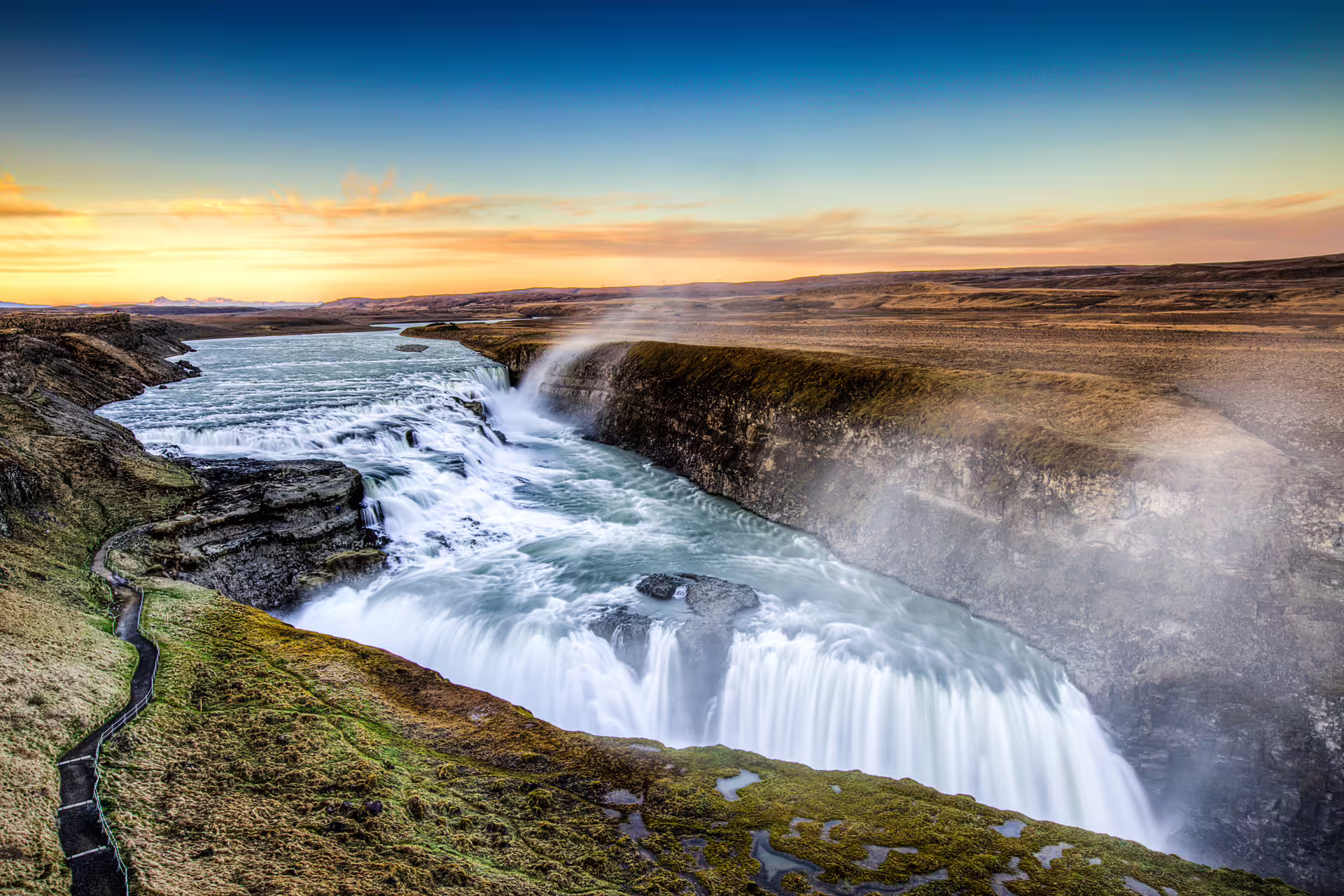 Gullfoss waterfall seen from upper level