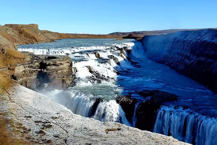 Gullfoss waterfall cascading into a canyon on Iceland's Golden Circle route