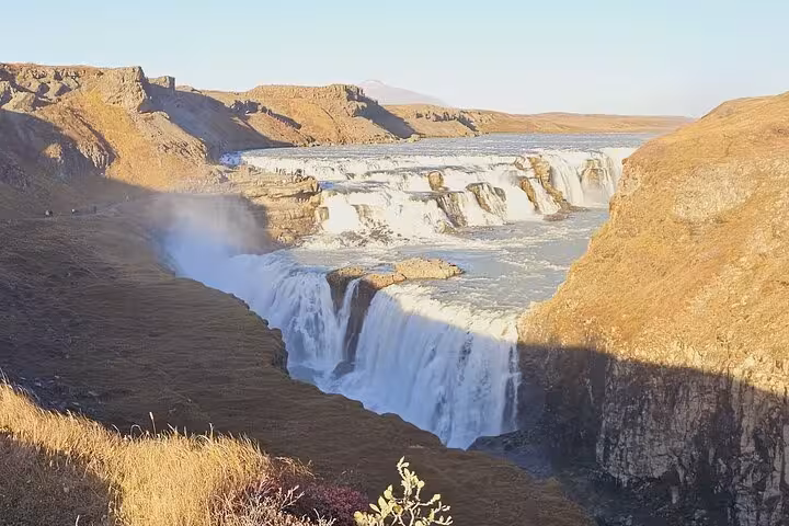 Gullfoss waterfall cascading into a canyon on Iceland's Golden Circle route