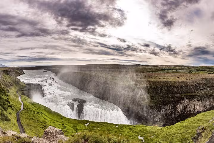 Gullfoss waterfall cascading into a deep canyon on the Golden Circle, Iceland