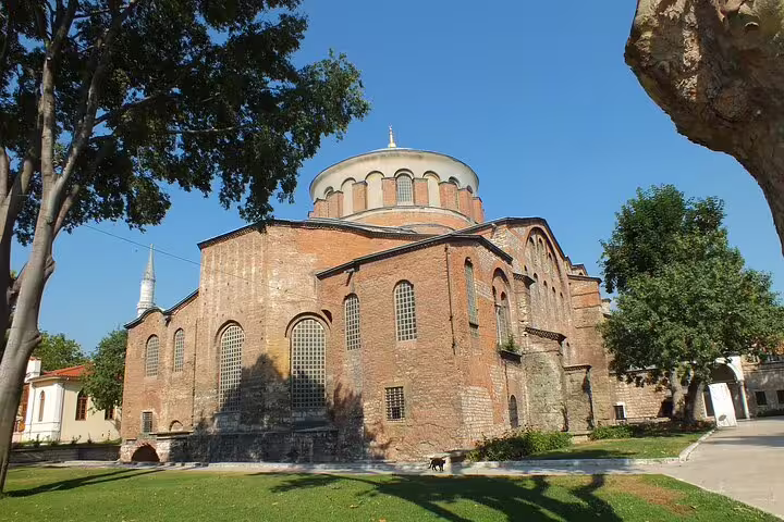 Hagia Irene Church exterior in Topkapi Palace gardens, stop on a private guided day tour in Istanbul