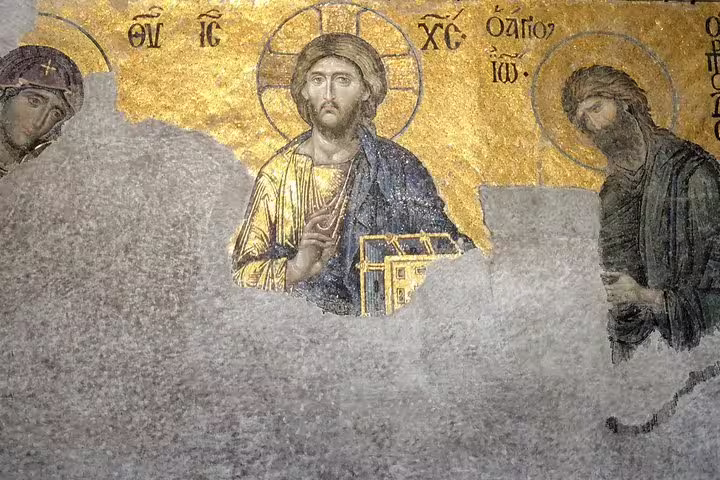 Hagia Sophia Byzantine mosaic of Christ, highlight on Istanbul private or mini group shore excursion tour