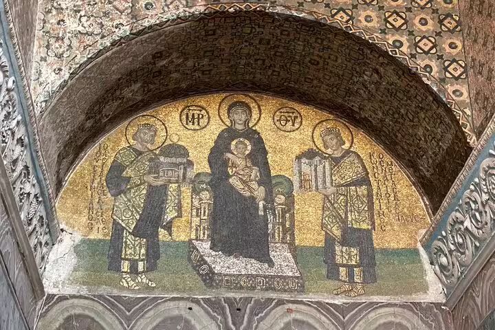 Byzantine mosaic at Hagia Sophia gallery, a key stop on a private 7-hour Istanbul highlights and bazaars tour