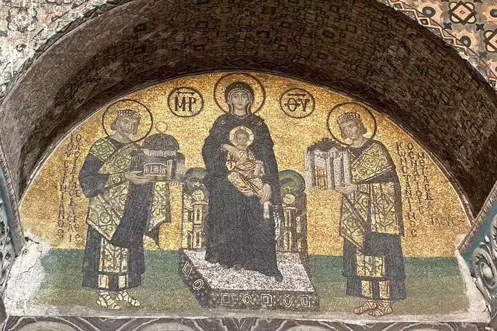 Byzantine mosaic inside Hagia Sophia, Istanbul stop on 8-day Turkey tour to Cappadocia Konya and Ephesus