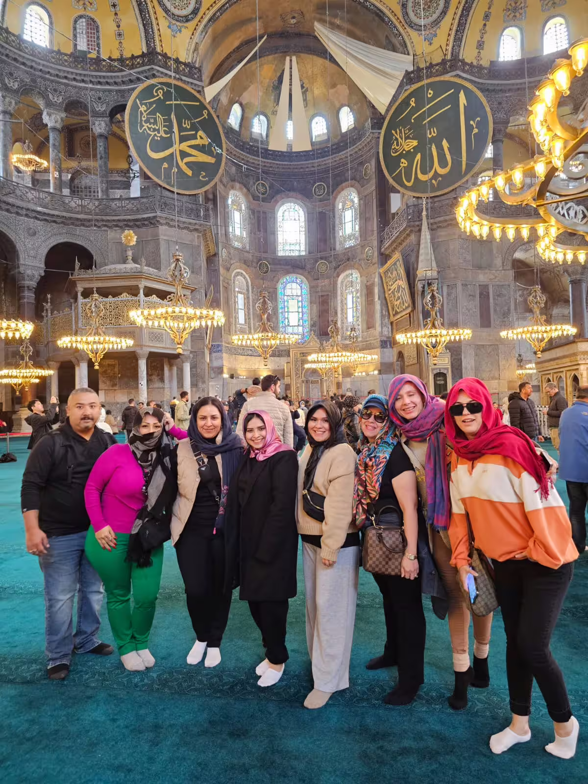 Tour group inside Hagia Sophia, Istanbul, on 7-hour private mini group tour with tram transport