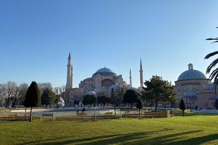 Hagia Sophia view from Sultanahmet Park, iconic landmark on a private 7-hour Istanbul highlights tour