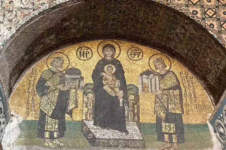 Hagia Sophia mosaic of Virgin and Child with emperors in Istanbul, cultural highlight of Turkey small group tour