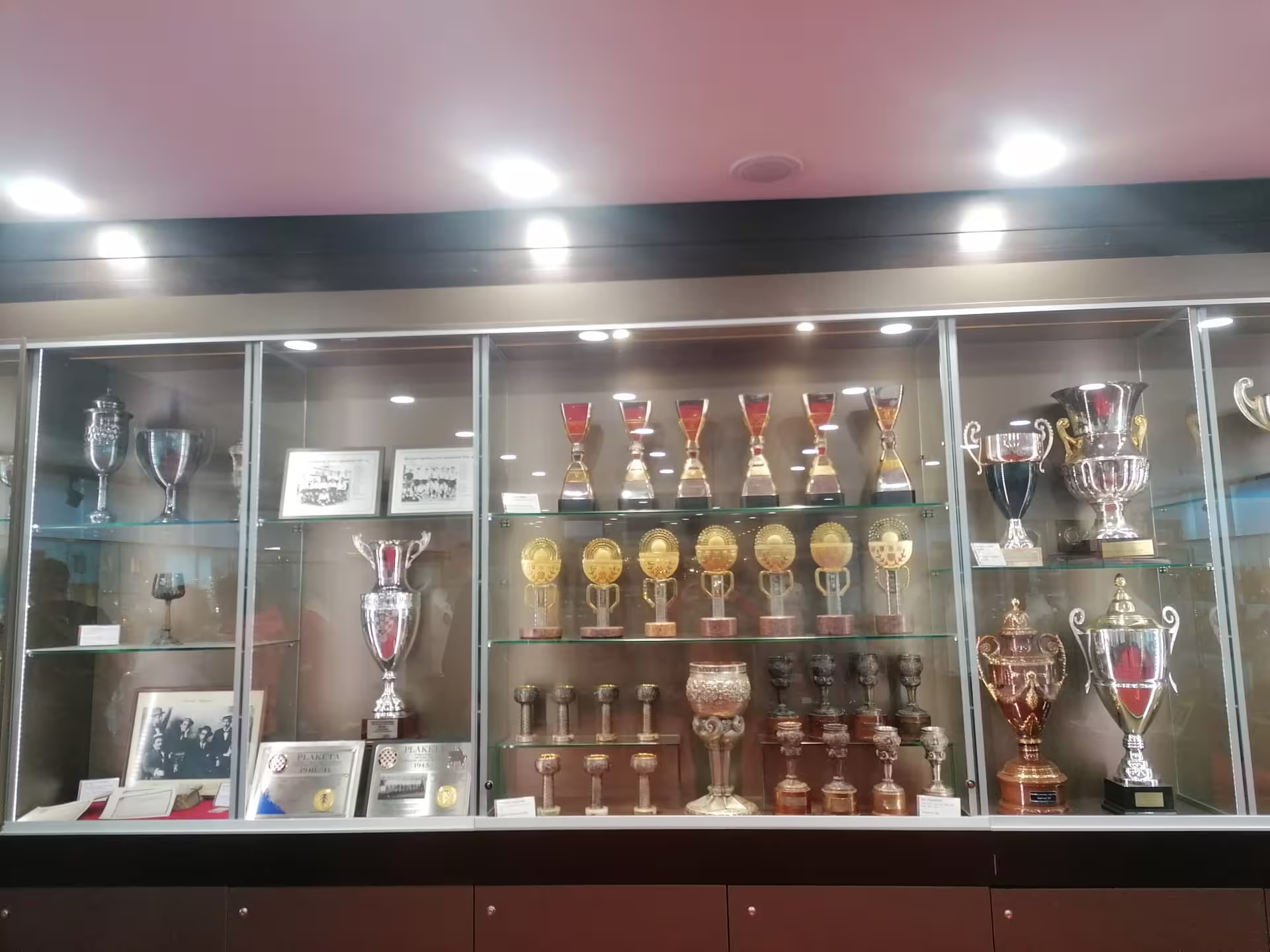 Hajduk Split trophy cabinet at Poljud Stadium museum, a highlight of the Split Bike, Beer & Stadium Tour