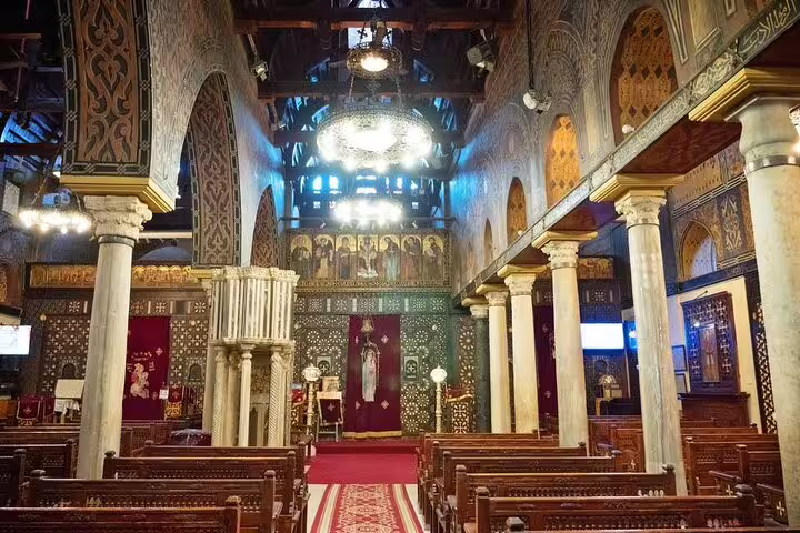 Ornate interior of the Hanging Church in Old Cairo, featured stop on a 2-day Cairo short break package