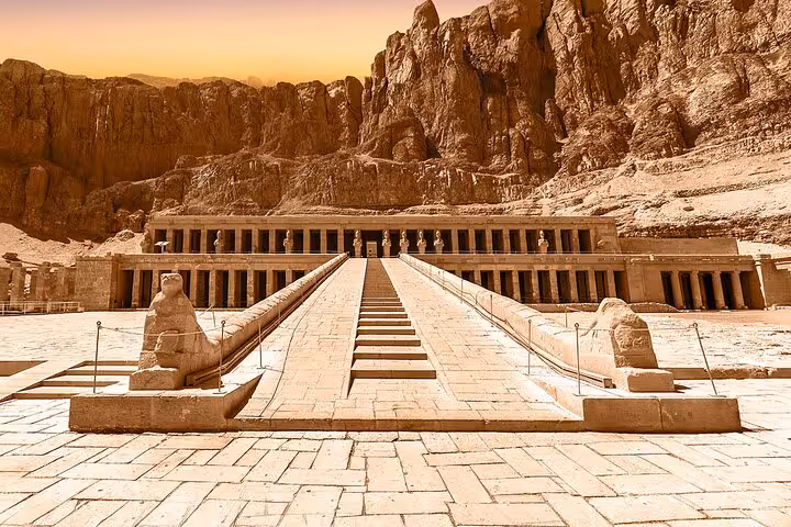 Hatshepsut Temple at Deir el-Bahari on Hurghada to Luxor day tour, Valley of Queens visit and lunch