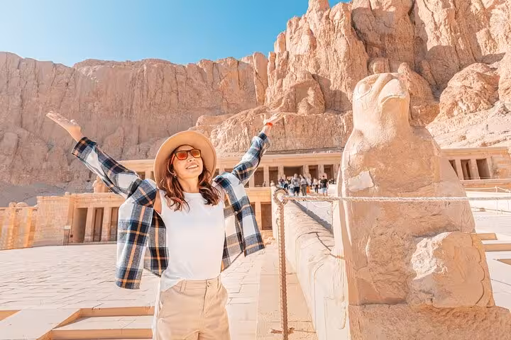 Tourist at Hatshepsut Temple, Luxor West Bank on Luxor and Abu Simbel 2-day private tour