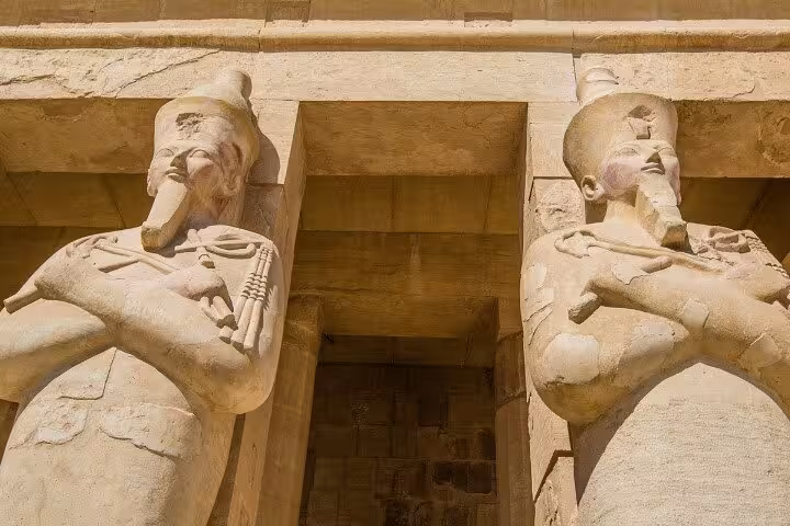 Hatshepsut Temple Osiride statues at Deir el-Bahari, Luxor West Bank sightseeing and photo stop