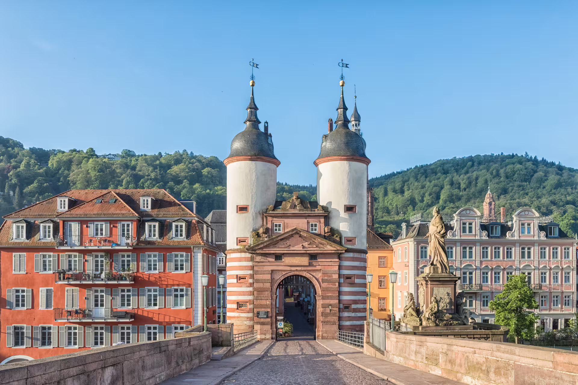 Karl Theodor Bridge and Old Bridge Gate in Heidelberg, key stop on 1-day walking tour with multilingual audioguide